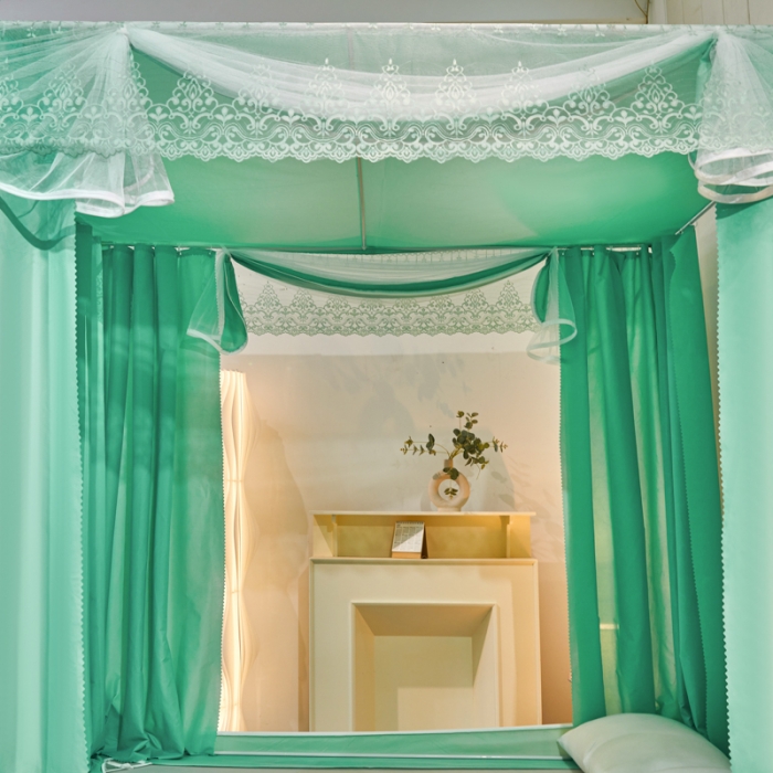 91家纺网 家纺一手货源 找家纺 千逸虹 2024新款印花遮光坐床回底蚊帐 天青佳人