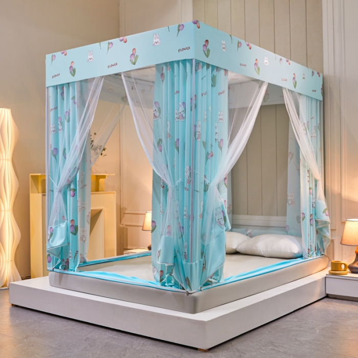 91家纺网 家纺一手货源 找家纺 千逸虹 2024新款印花遮光坐床回底蚊帐 郁金香蓝