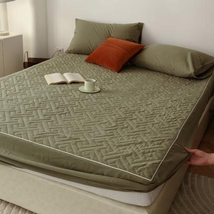 91家纺网 家纺一手货源 找家纺 万盛家纺 2023新款全棉40支水洗棉防水夹棉床笠 抹茶绿