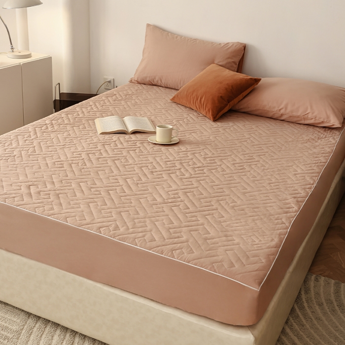 91家纺网 家纺一手货源 找家纺 万盛家纺 2023新款全棉40支水洗棉防水夹棉床笠 软桃