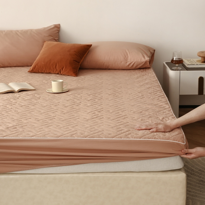 91家纺网 家纺一手货源 找家纺 万盛家纺 2023新款全棉40支水洗棉防水夹棉床笠 软桃