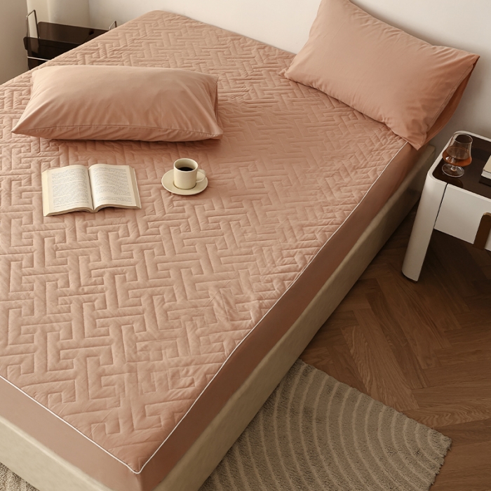 91家纺网 家纺一手货源 找家纺 万盛家纺 2023新款全棉40支水洗棉防水夹棉床笠 软桃