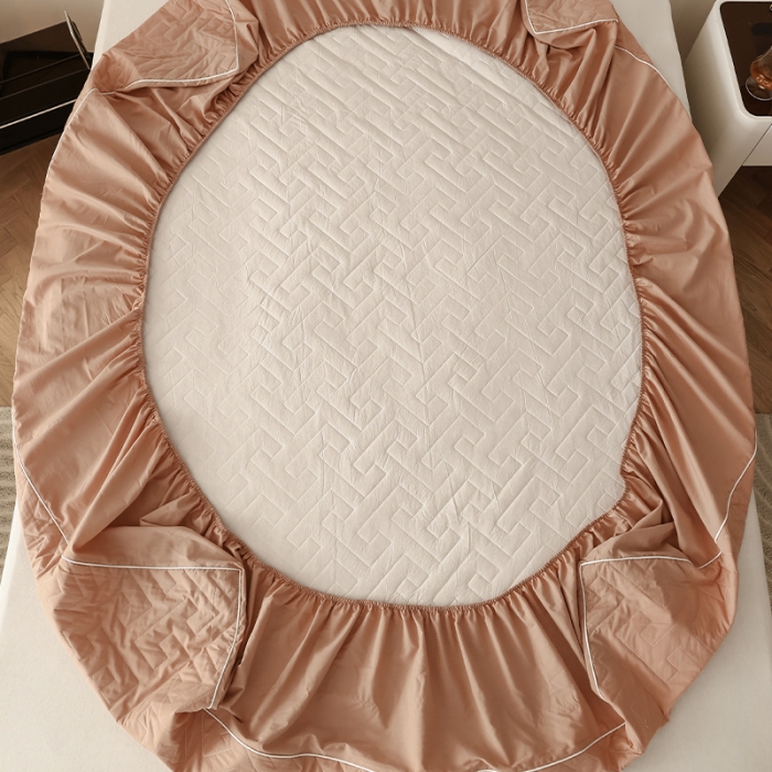 91家纺网 家纺一手货源 找家纺 万盛家纺 2023新款全棉40支水洗棉防水夹棉床笠 软桃