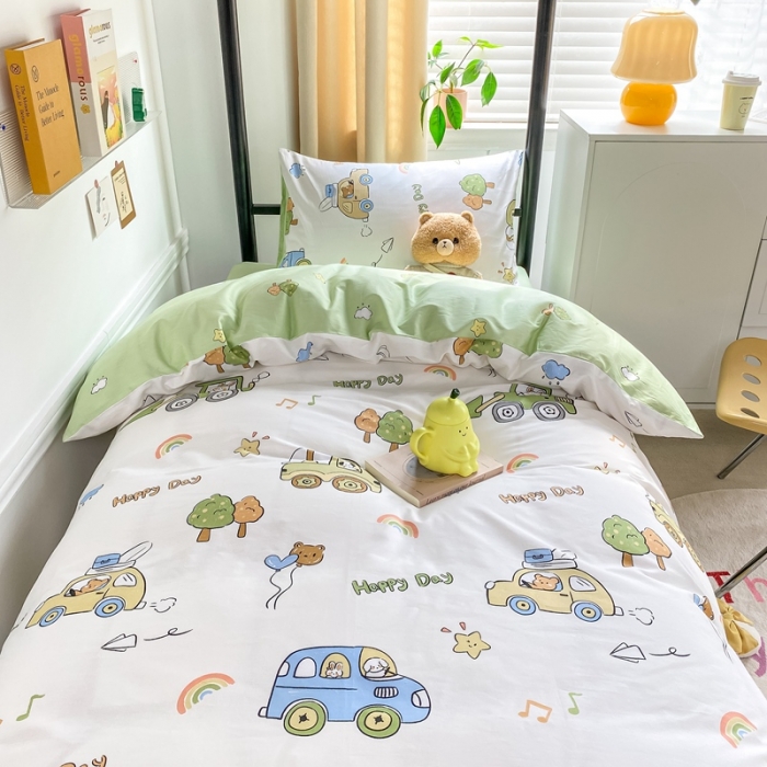 91家纺网 家纺一手货源 找家纺 吉象 2025新款全棉印花学生宿舍三件套 工程车