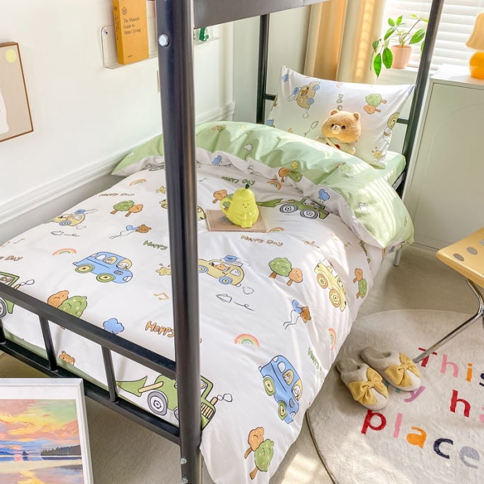 91家纺网 家纺一手货源 找家纺 吉象 2025新款全棉印花学生宿舍三件套 工程车