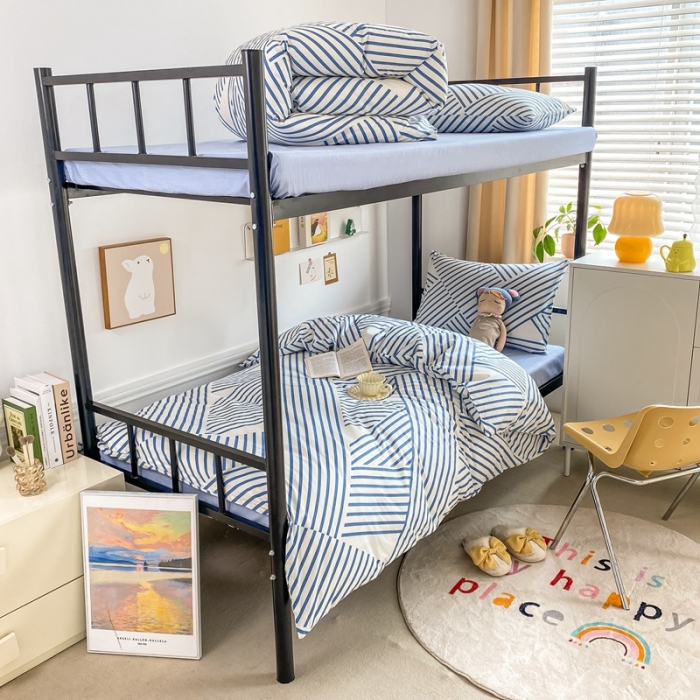 91家纺网 家纺一手货源 找家纺 吉象 2025新款全棉印花学生宿舍三件套 语初蓝