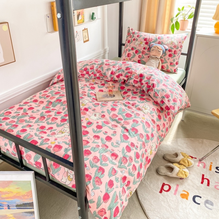 91家纺网 家纺一手货源 找家纺 吉象 2025新款全棉印花学生宿舍三件套 遇见爱