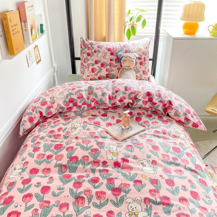 91家纺网 家纺一手货源 找家纺 吉象 2025新款全棉印花学生宿舍三件套 遇见爱