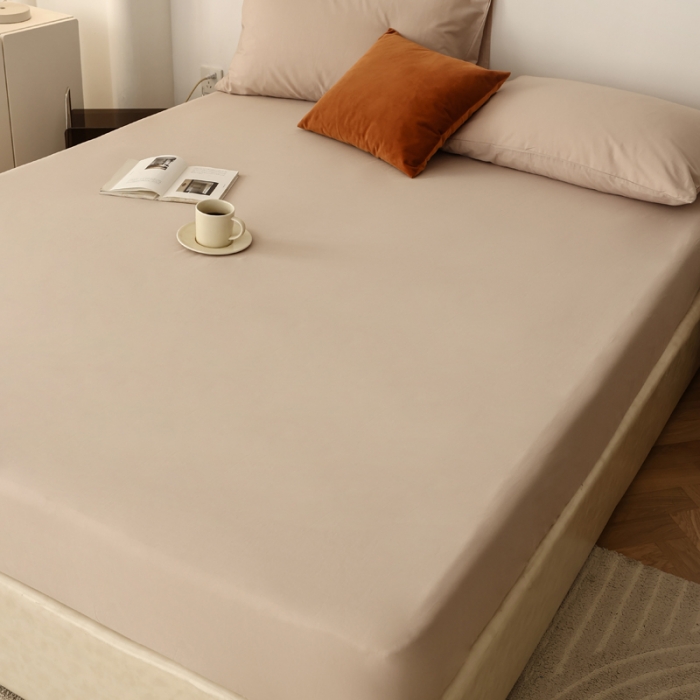 91家纺网 家纺一手货源 找家纺 万盛 2023新款全棉40支水洗棉单层床笠 淡咖