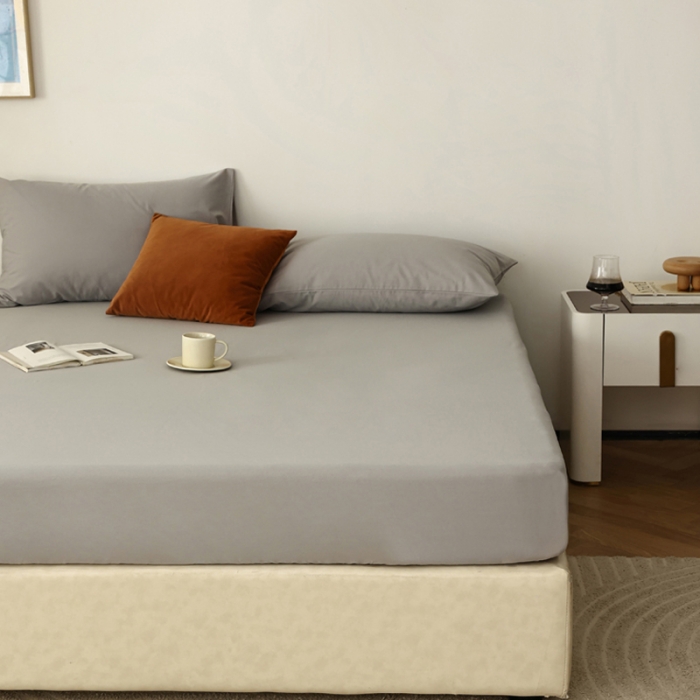 91家纺网 家纺一手货源 找家纺 万盛 2023新款全棉40支水洗棉单层床笠 浅灰