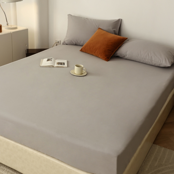 91家纺网 家纺一手货源 找家纺 万盛 2023新款全棉40支水洗棉单层床笠 浅灰