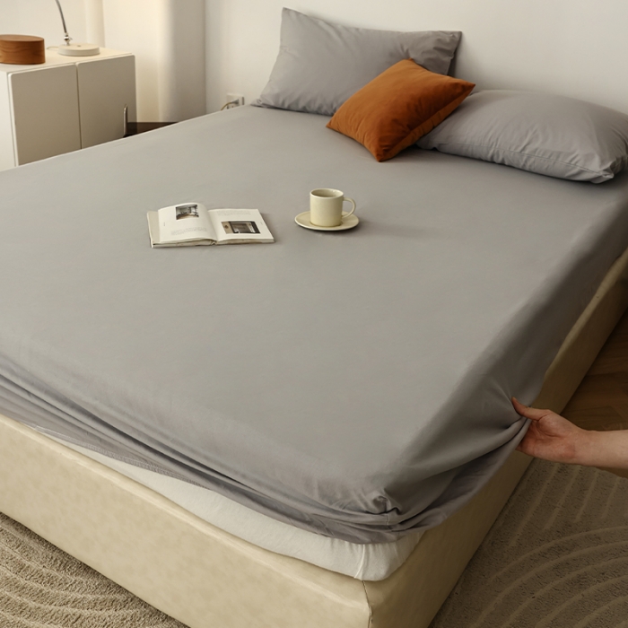 91家纺网 家纺一手货源 找家纺 万盛 2023新款全棉40支水洗棉单层床笠 浅灰