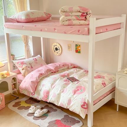 麦伦 2023春夏全棉斜纹学生三件套四件套上下铺床品系列 爱心郁金香