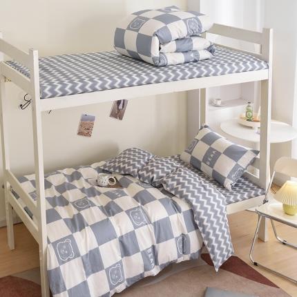 麦伦 2023春夏全棉斜纹学生三件套四件套上下铺床品系列 灰格熊