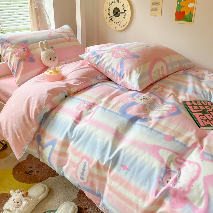 91家纺网 家纺一手货源 找家纺 麦伦 2023春夏全棉斜纹学生三件套四件套上下铺床品系列 满天星