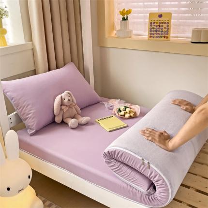 初暖 2023新款纯色棉加绒床垫套双面床垫保护罩 床垫套-浅紫
