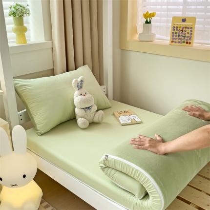 初暖 2023新款纯色棉加绒床垫套双面床垫保护罩 床垫套-浅豆绿