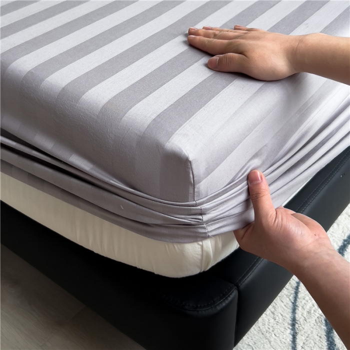 91家纺网 家纺一手货源 找家纺 （总）2025品乐60支长绒棉提花条纹无印风全棉床笠