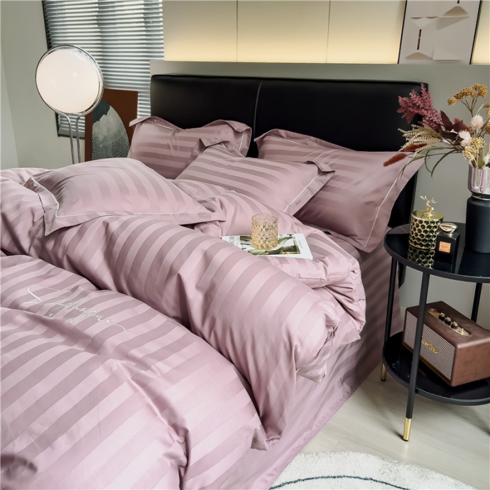 91家纺网 家纺一手货源 找家纺 （总）品乐2025新款 60支长绒棉提花条纹无印风刺绣全棉被套