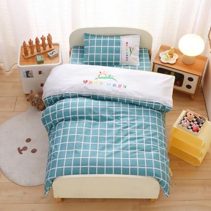 91家纺网 家纺一手货源 找家纺 订做纯色绣花logo纯棉刺绣园标幼儿园被子三件套午睡六件套 格调