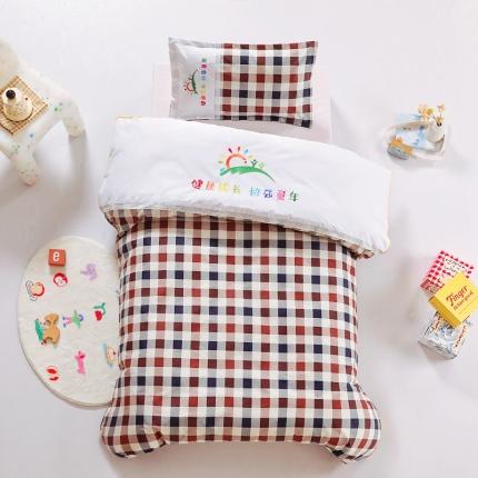 订做纯色绣花logo纯棉刺绣园标幼儿园被子三件套午睡六件套 索思