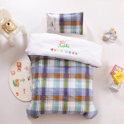 91家纺网 家纺一手货源 找家纺 订做纯色绣花logo纯棉刺绣园标幼儿园被子三件套午睡六件套 缘分时空