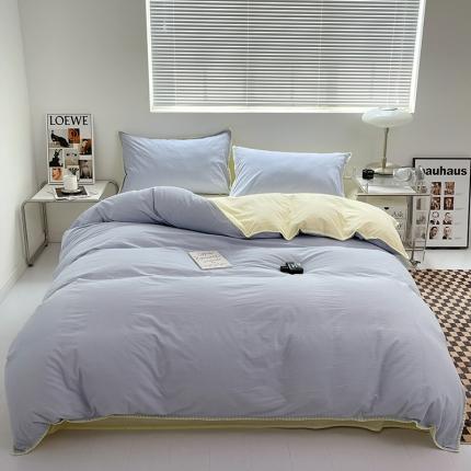 91家纺网 家纺一手货源 找家纺 思诺羽 2024直播爆款双拼条纹高克重贝壳绣四件套宿舍学生 奶酪冰蓝