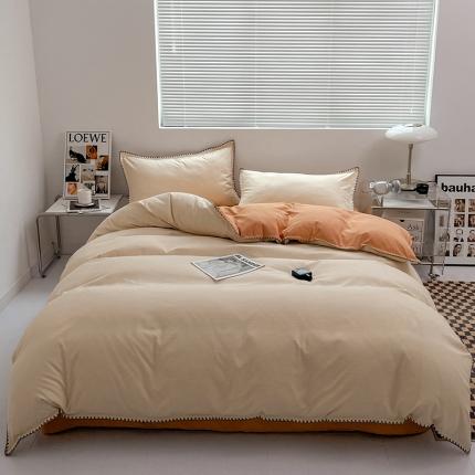 91家纺网 家纺一手货源 找家纺 思诺羽 2024直播爆款双拼条纹高克重贝壳绣四件套宿舍学生 条纹-咖