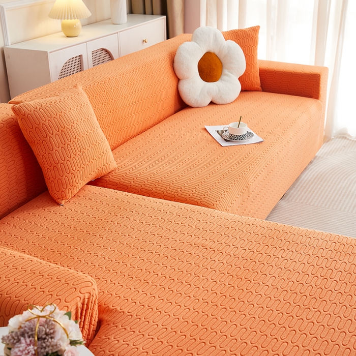 91家纺网 家纺一手货源 找家纺 逐日 2023新款提花沙发套系列-曲艺 曲艺-高级橙