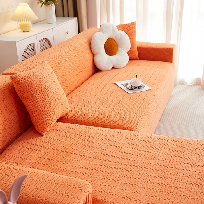 91家纺网 家纺一手货源 找家纺 逐日 2023新款提花沙发套系列-曲艺 曲艺-高级橙