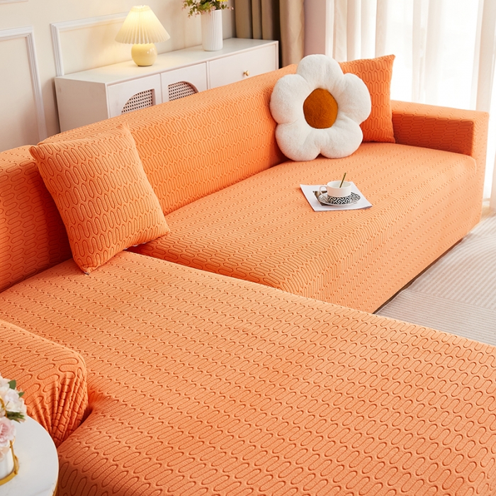 91家纺网 家纺一手货源 找家纺 逐日 2023新款提花沙发套系列-曲艺 曲艺-高级橙