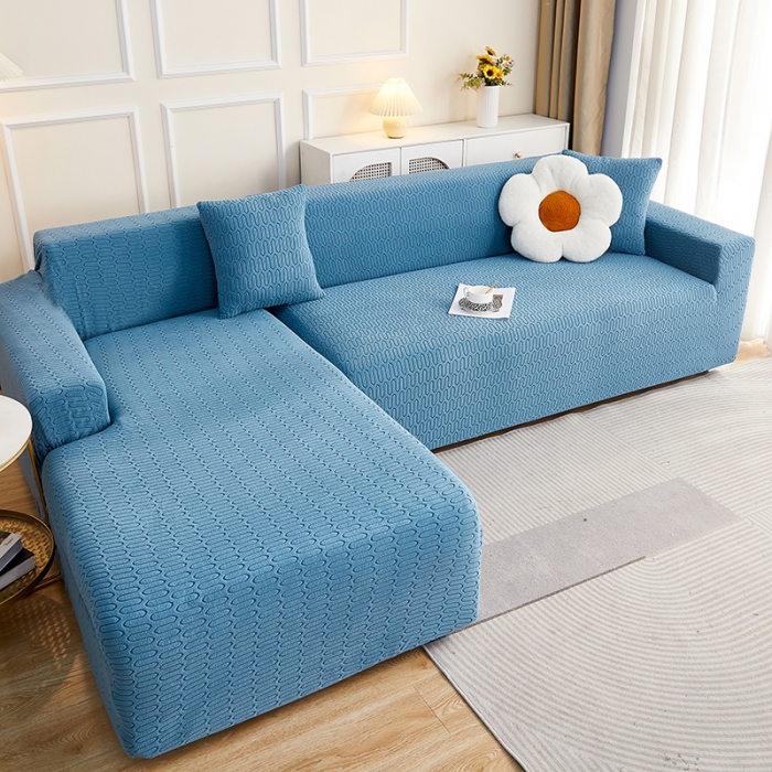 91家纺网 家纺一手货源 找家纺 逐日 2023新款提花沙发套系列-曲艺 曲艺-蓝灰色