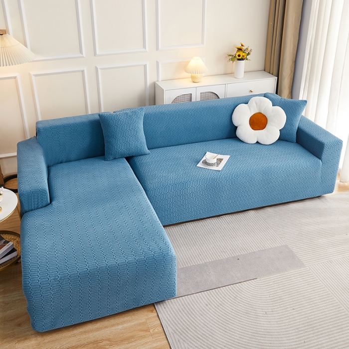 91家纺网 家纺一手货源 找家纺 逐日 2023新款提花沙发套系列-曲艺 曲艺-蓝灰色