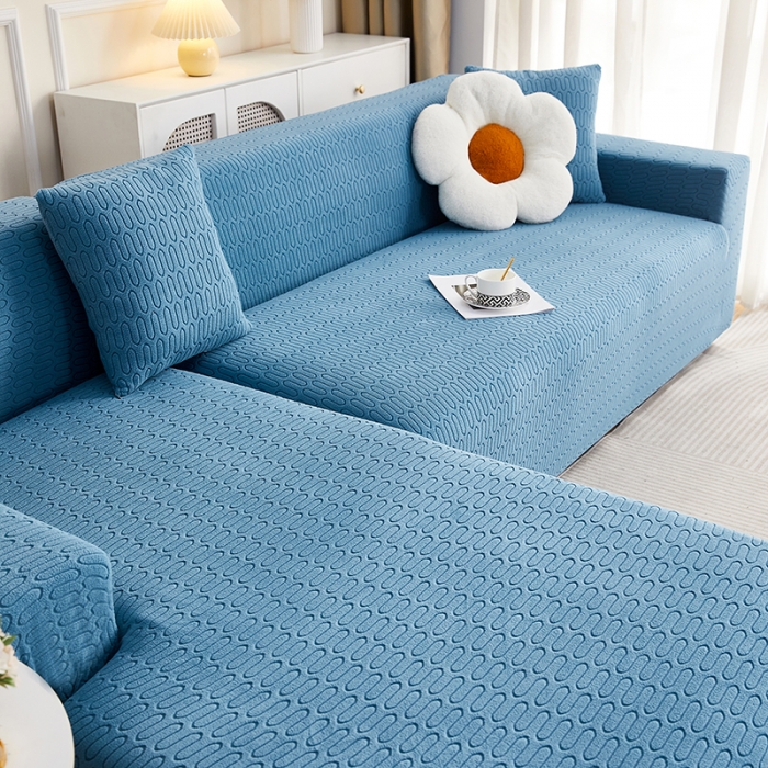 91家纺网 家纺一手货源 找家纺 逐日 2023新款提花沙发套系列-曲艺 曲艺-蓝灰色