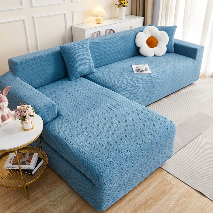 91家纺网 家纺一手货源 找家纺 逐日 2023新款提花沙发套系列-曲艺 曲艺-蓝灰色