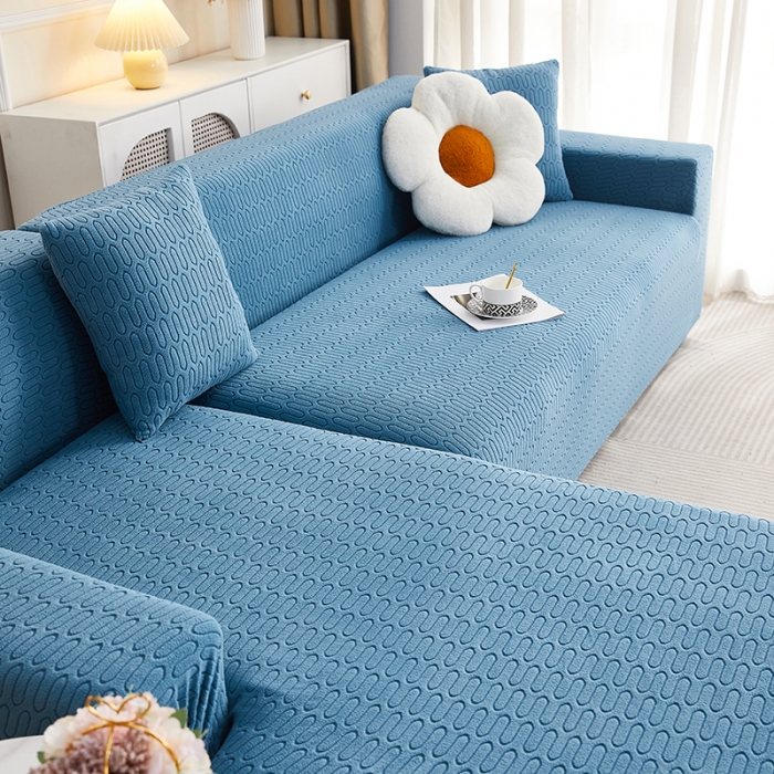 91家纺网 家纺一手货源 找家纺 逐日 2023新款提花沙发套系列-曲艺 曲艺-蓝灰色