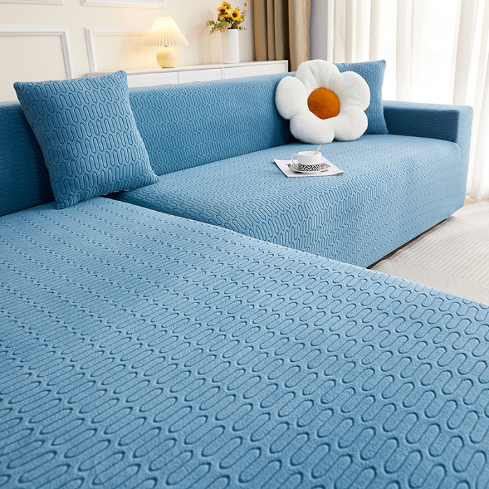 91家纺网 家纺一手货源 找家纺 逐日 2023新款提花沙发套系列-曲艺 曲艺-蓝灰色