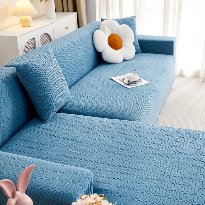 91家纺网 家纺一手货源 找家纺 逐日 2023新款提花沙发套系列-曲艺 曲艺-蓝灰色