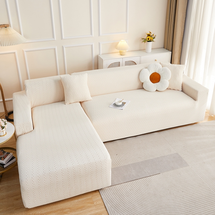 91家纺网 家纺一手货源 找家纺 逐日 2023新款提花沙发套系列-曲艺 曲艺-米黄色