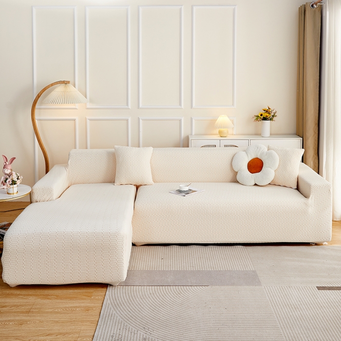 91家纺网 家纺一手货源 找家纺 逐日 2023新款提花沙发套系列-曲艺 曲艺-米黄色