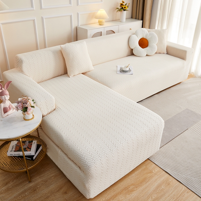 91家纺网 家纺一手货源 找家纺 逐日 2023新款提花沙发套系列-曲艺 曲艺-米黄色