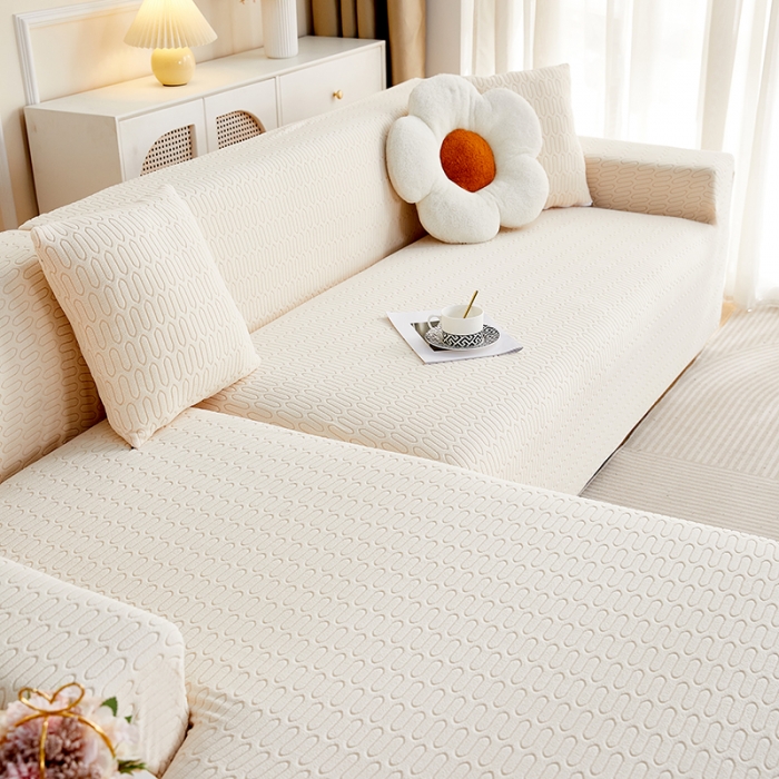 91家纺网 家纺一手货源 找家纺 逐日 2023新款提花沙发套系列-曲艺 曲艺-米黄色