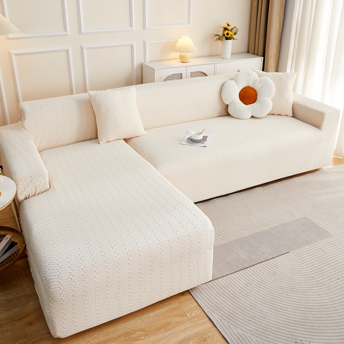 91家纺网 家纺一手货源 找家纺 逐日 2023新款提花沙发套系列-曲艺 曲艺-米黄色