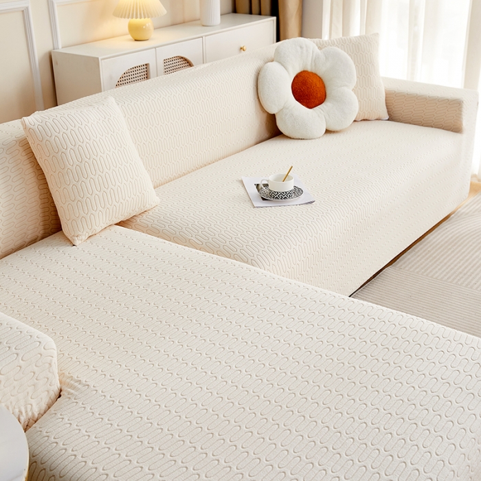 91家纺网 家纺一手货源 找家纺 逐日 2023新款提花沙发套系列-曲艺 曲艺-米黄色