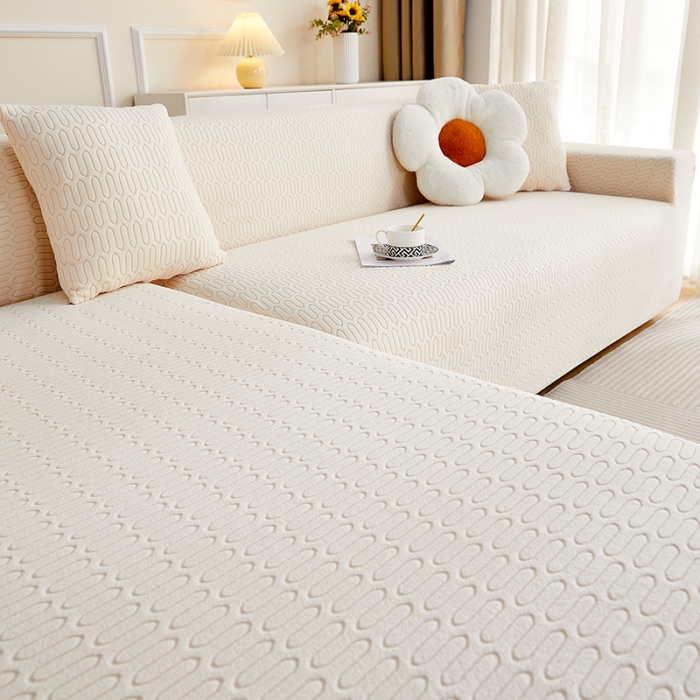 91家纺网 家纺一手货源 找家纺 逐日 2023新款提花沙发套系列-曲艺 曲艺-米黄色