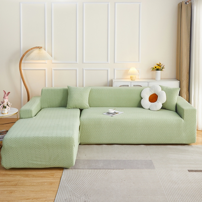 91家纺网 家纺一手货源 找家纺 逐日 2023新款提花沙发套系列-曲艺 曲艺-抹茶色