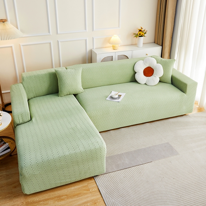 91家纺网 家纺一手货源 找家纺 逐日 2023新款提花沙发套系列-曲艺 曲艺-抹茶色