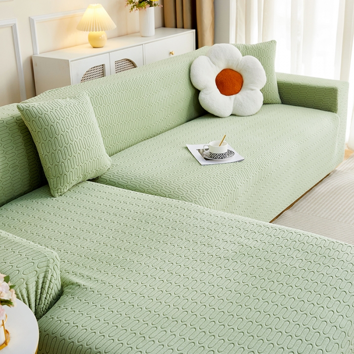 91家纺网 家纺一手货源 找家纺 逐日 2023新款提花沙发套系列-曲艺 曲艺-抹茶色