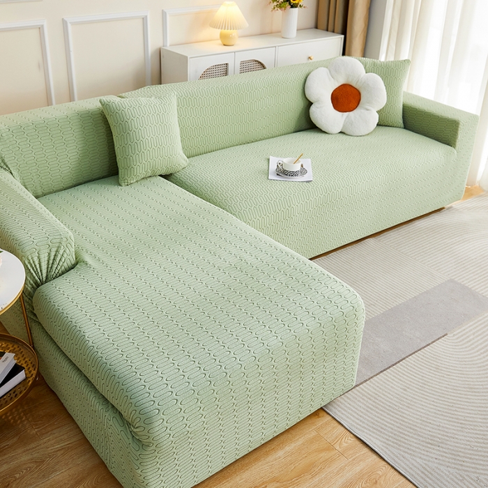 91家纺网 家纺一手货源 找家纺 逐日 2023新款提花沙发套系列-曲艺 曲艺-抹茶色