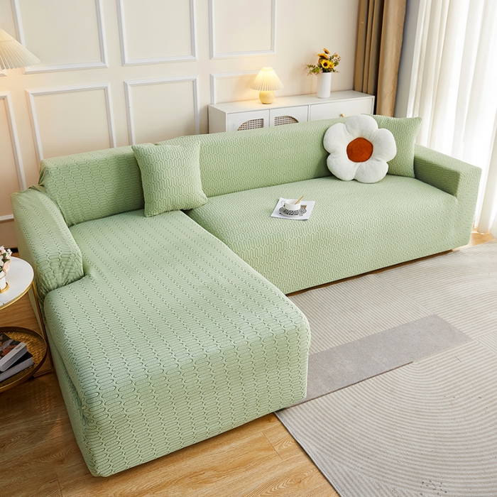 91家纺网 家纺一手货源 找家纺 逐日 2023新款提花沙发套系列-曲艺 曲艺-抹茶色